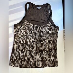 Ann Taylor sleeveless top brown herringbone pattern Sz MP